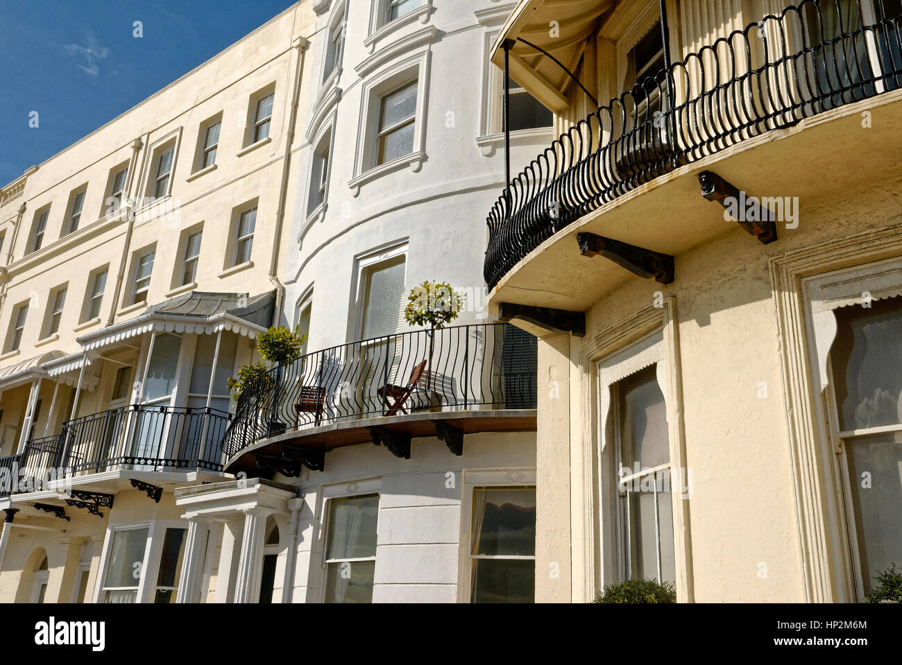 Front View of Hotels along Brighton Seafront, Brighton, Britain Stock Photo