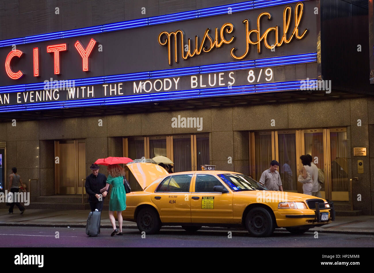 Cab,Taxicab, in Radio City Music hall. 51 St at Sixth Av, New York City, USA Stock Photo