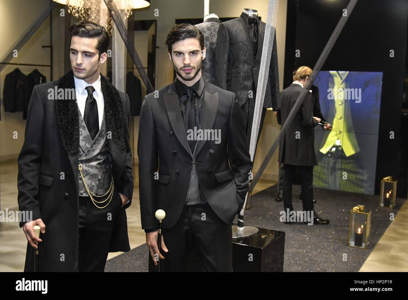 A model at the presentation of the Carlo Pignatelli 2017/18 show, during  Milan Men's Fashion Week, in Milan, Italy. Where: Milan, Lombardy, Italy  When: 17 Jan 2017 Credit: IPA/WENN.com **Only available for