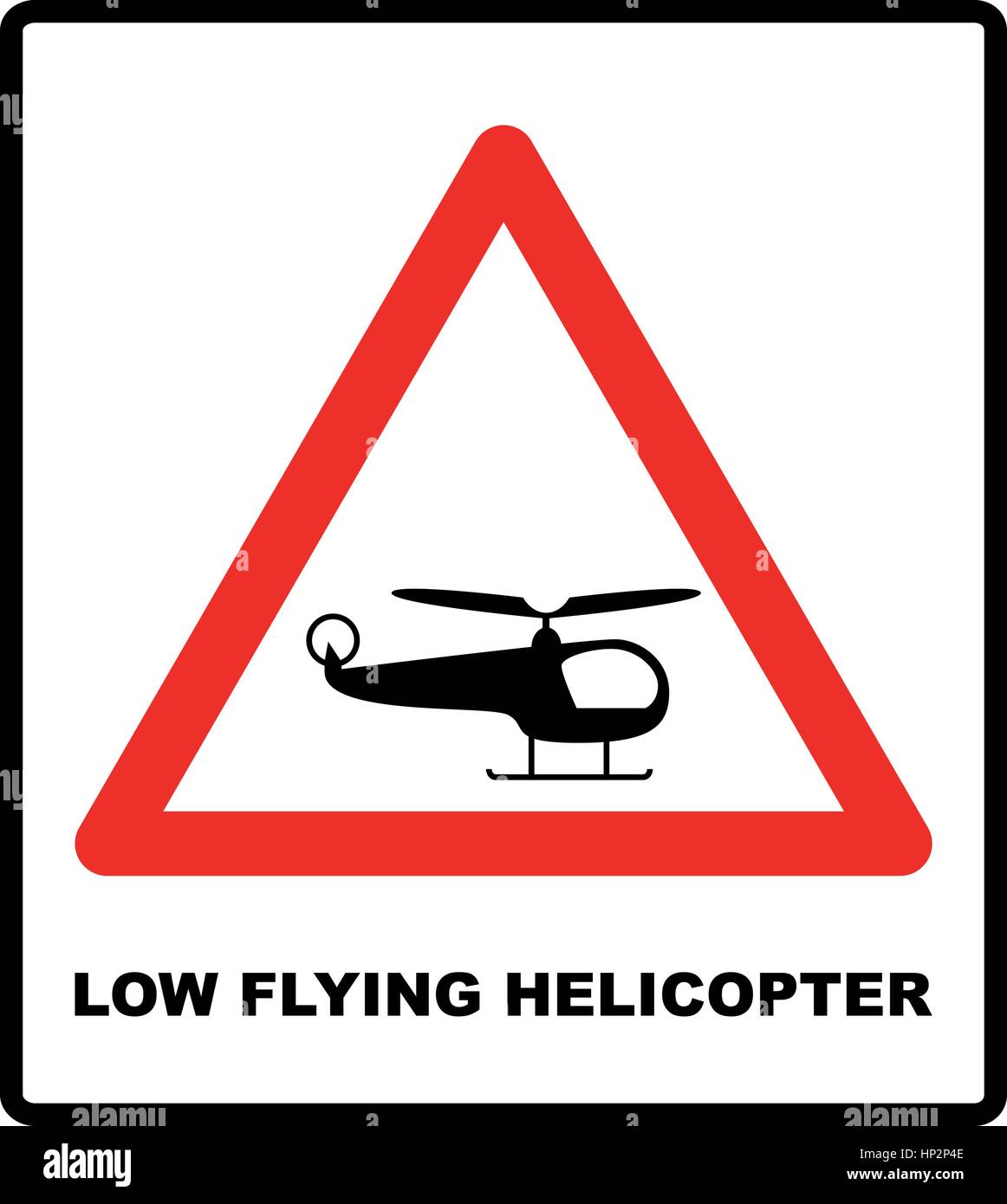 Helicopter Low Flying Aircraft Sign. Vector warning icons in red