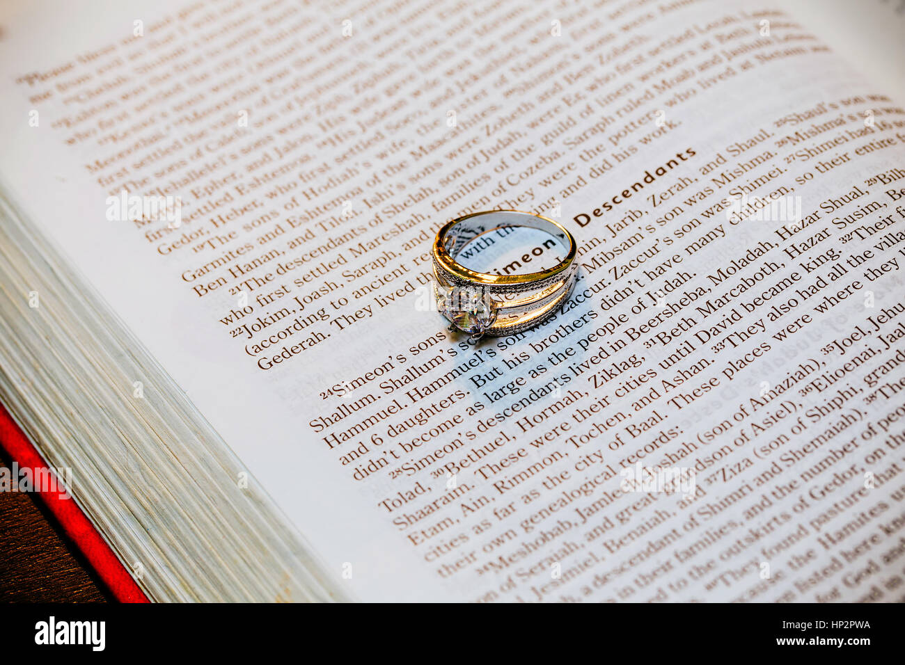 Wedding rings on Bible Stock Photo Alamy