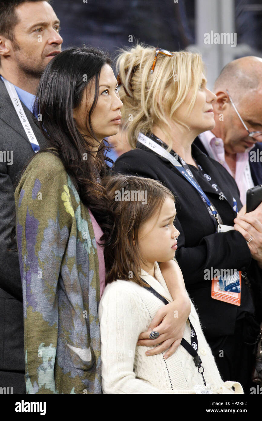 Wendi Murdoch with her daughter, Grace Murdoch, at Super Bowl XLV football game in Arlington, Texas on February 6, 2011. Photo by Francis Specker Stock Photo