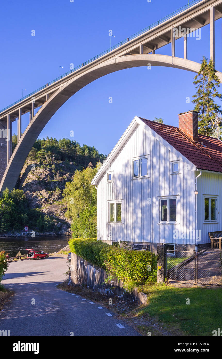 The Old Svinesund Bridge, the border between Norway and Sweden. Stock Photo