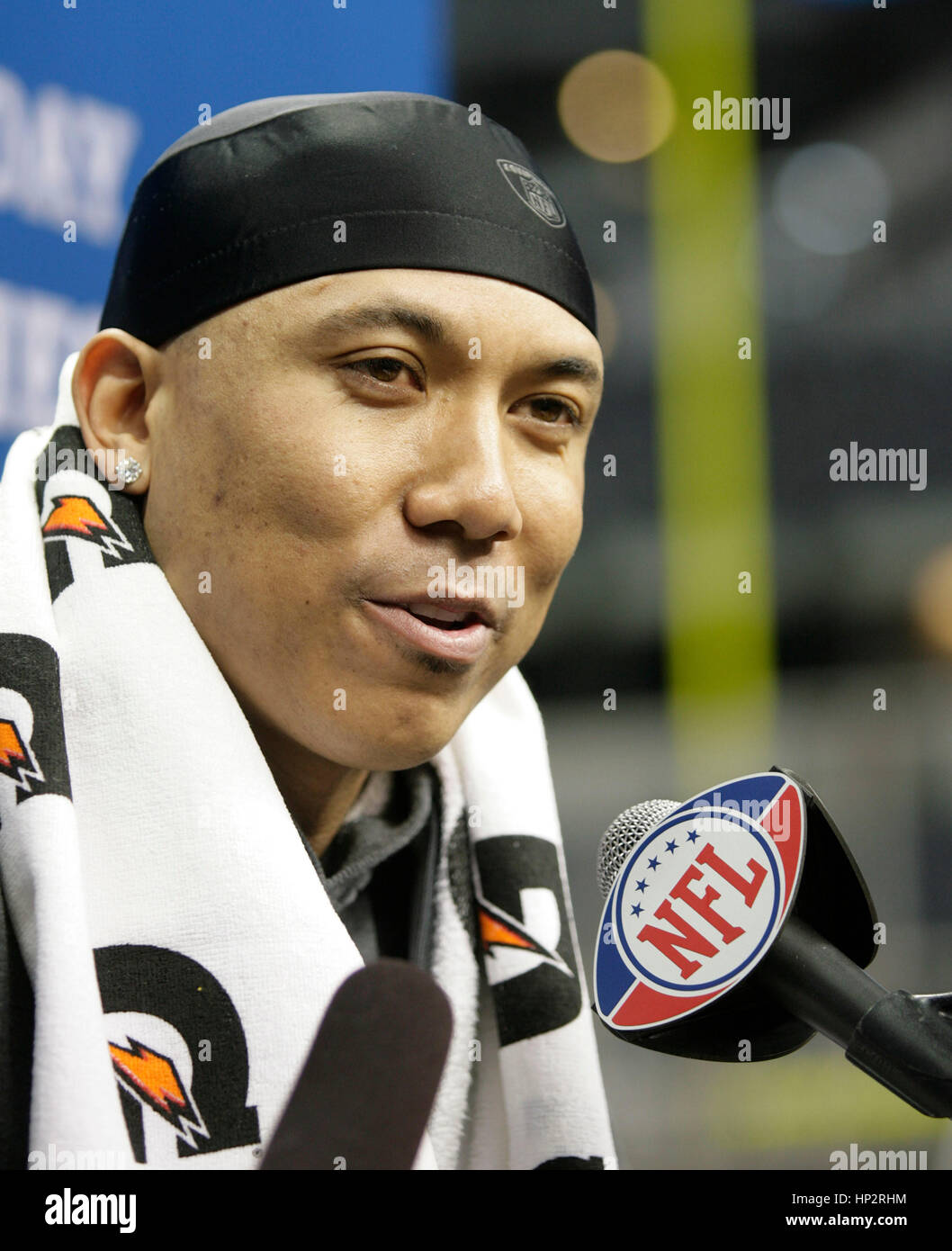 Pittsburgh Steelers Hines Ward at Super Bowl Media Day in Cowboys Stadium on February 1, 2011 in Arlinton, Texas. Photo by Francis Specker Stock Photo