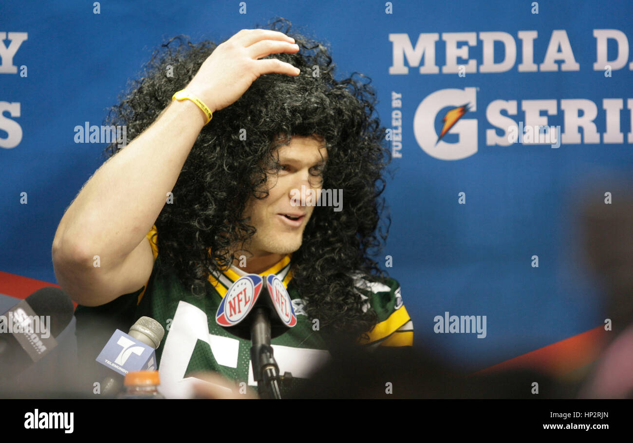 Green Bay Packers' A.J. Hawk at Super Bowl Media Day in Cowboys Stadium on February 1, 2011 in