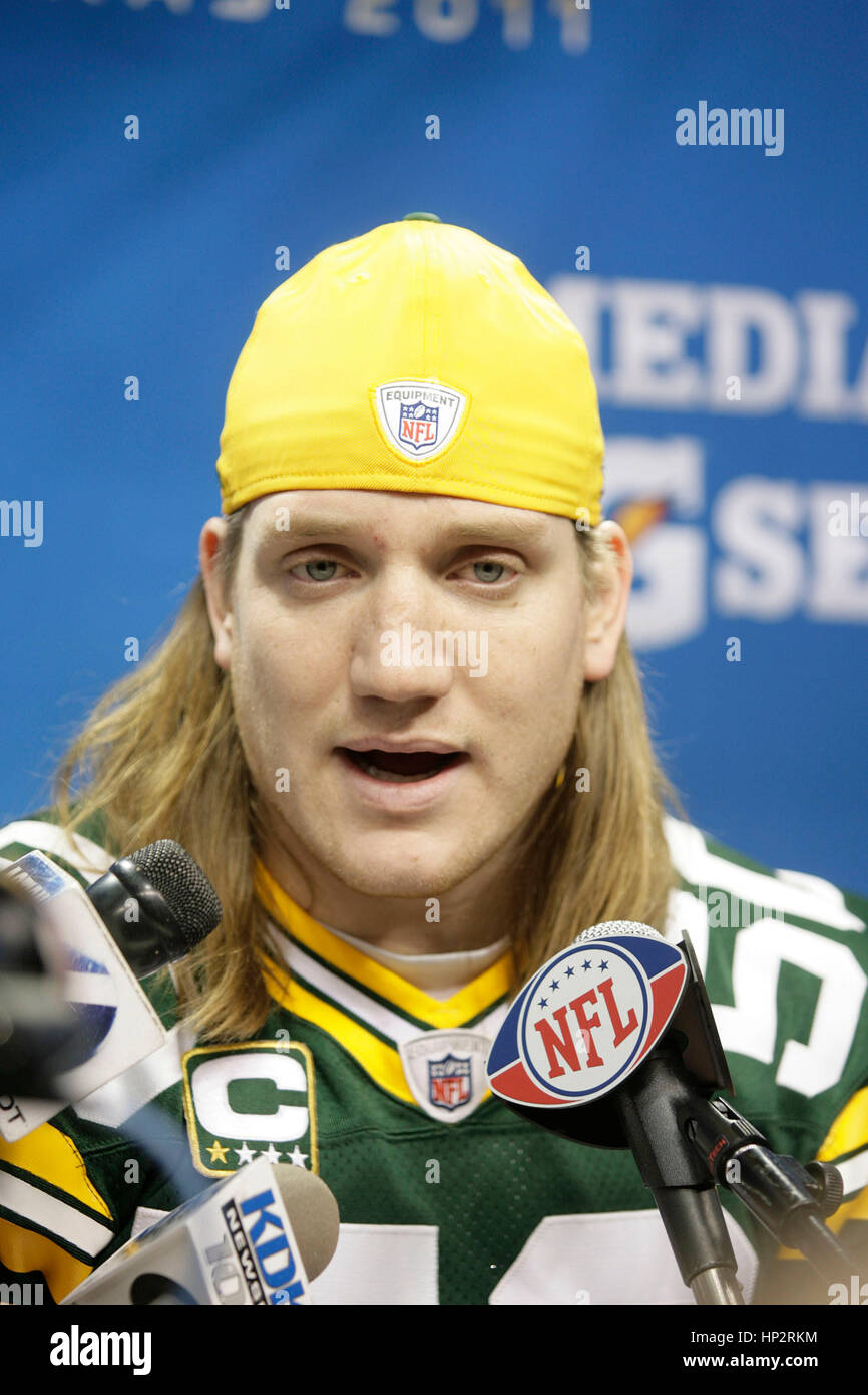 Green Bay Packers linebacker A.J. Hawk wears a Cheesehead hat during  Media Day for Super Bowl XLV in Arlington, Texas on February 1, 2011. The  Pittsburgh Steelers will take on the Green