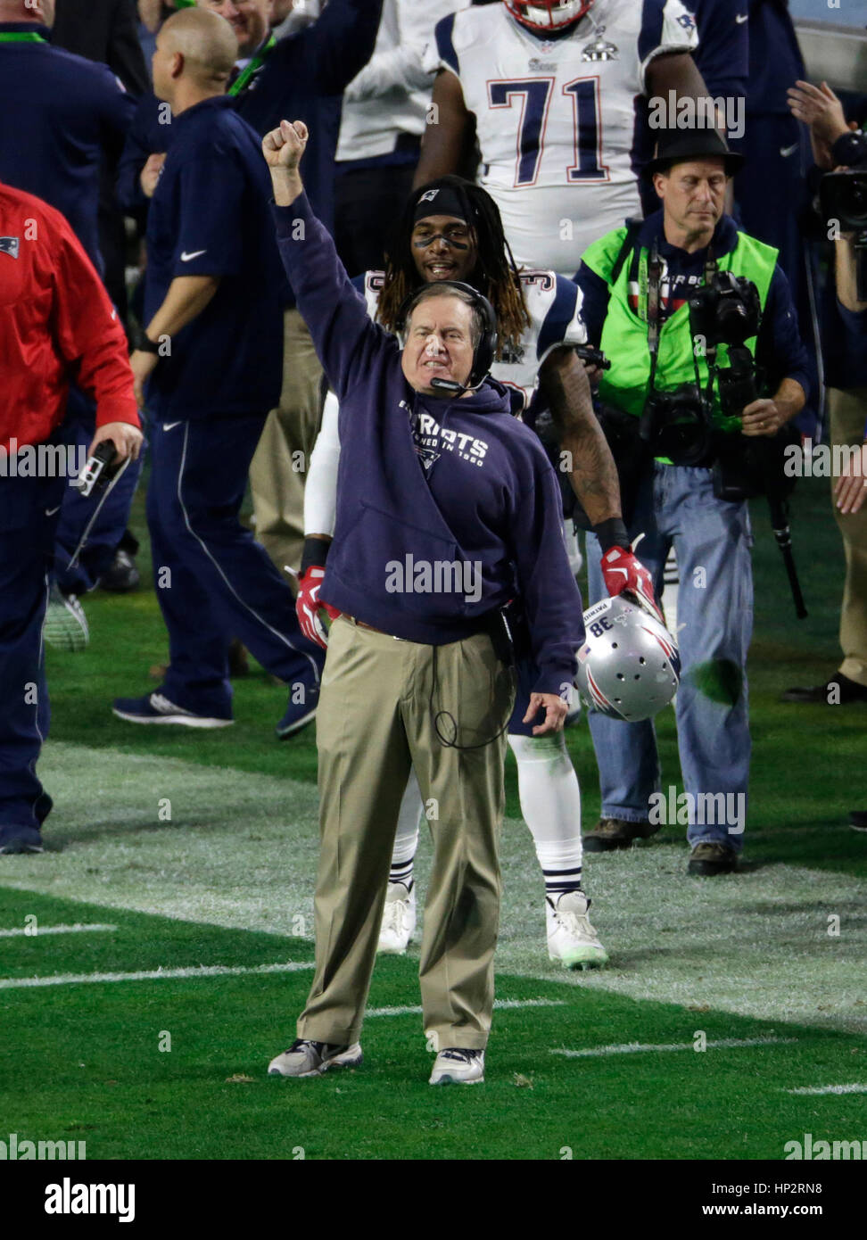 Patriots coach Bill Belichick celebrates victory during Super Bowl 49
