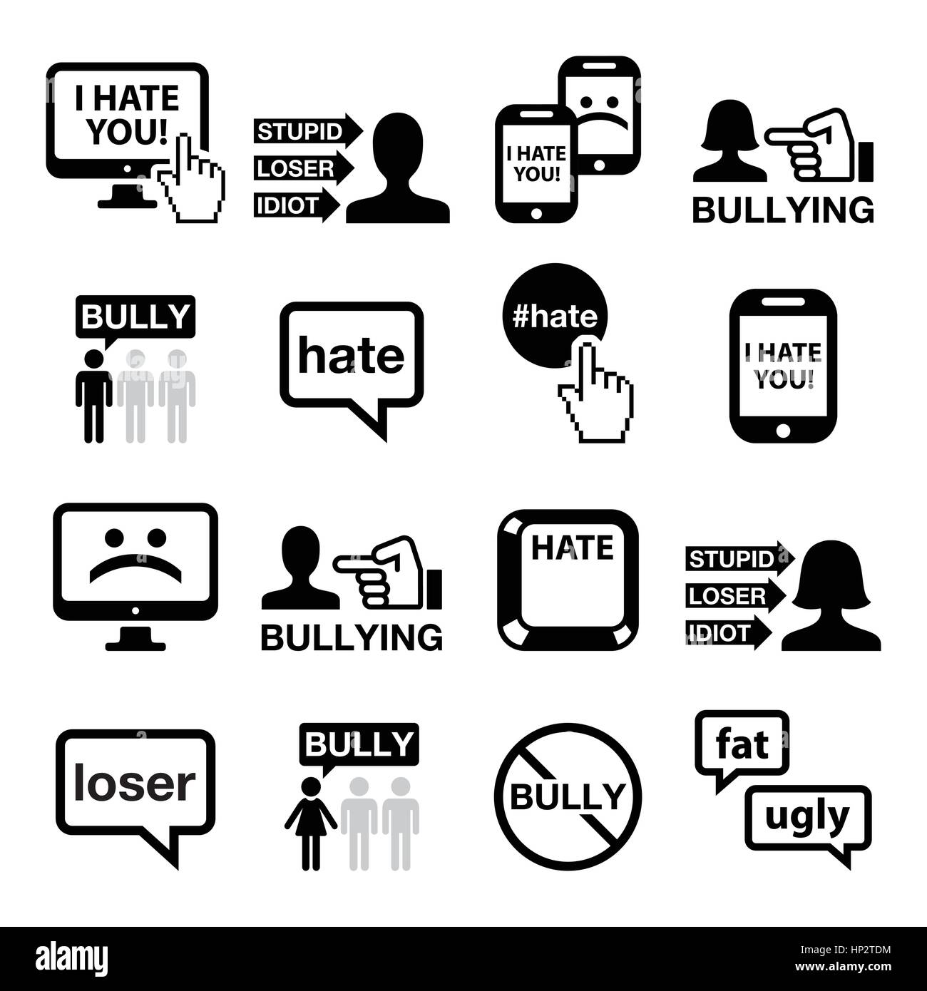 Cyberbullying vector icons set. Harass, bully other people vector icons set  isolated on white Stock Vector Image & Art - Alamy