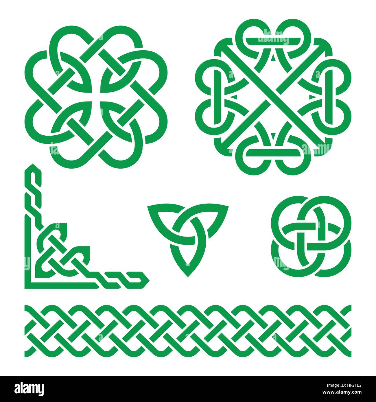 Celtic knots green patterns - vector. Set of traditional Celtic symbols