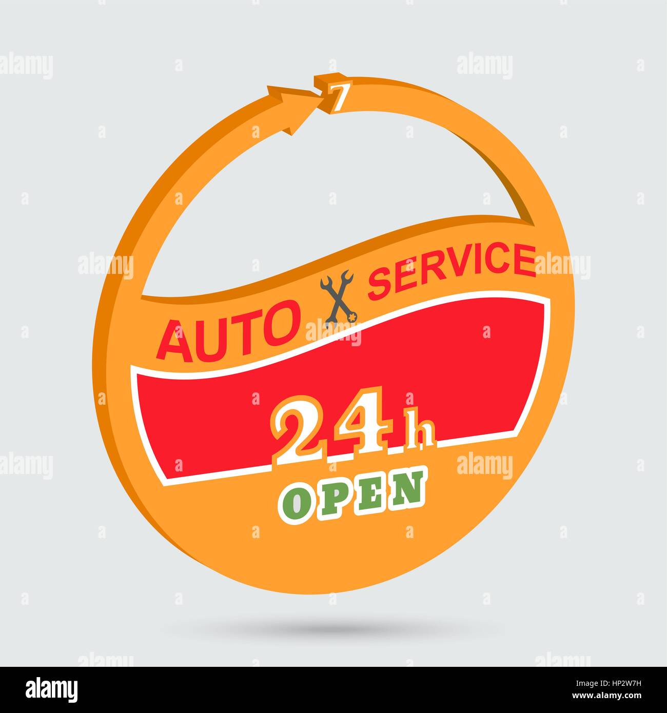 Auto service isometric icon. Station of maintenance emblem. Round the clock car repairs. Design can be used as a logo, a poster, advertising, singboar Stock Vector