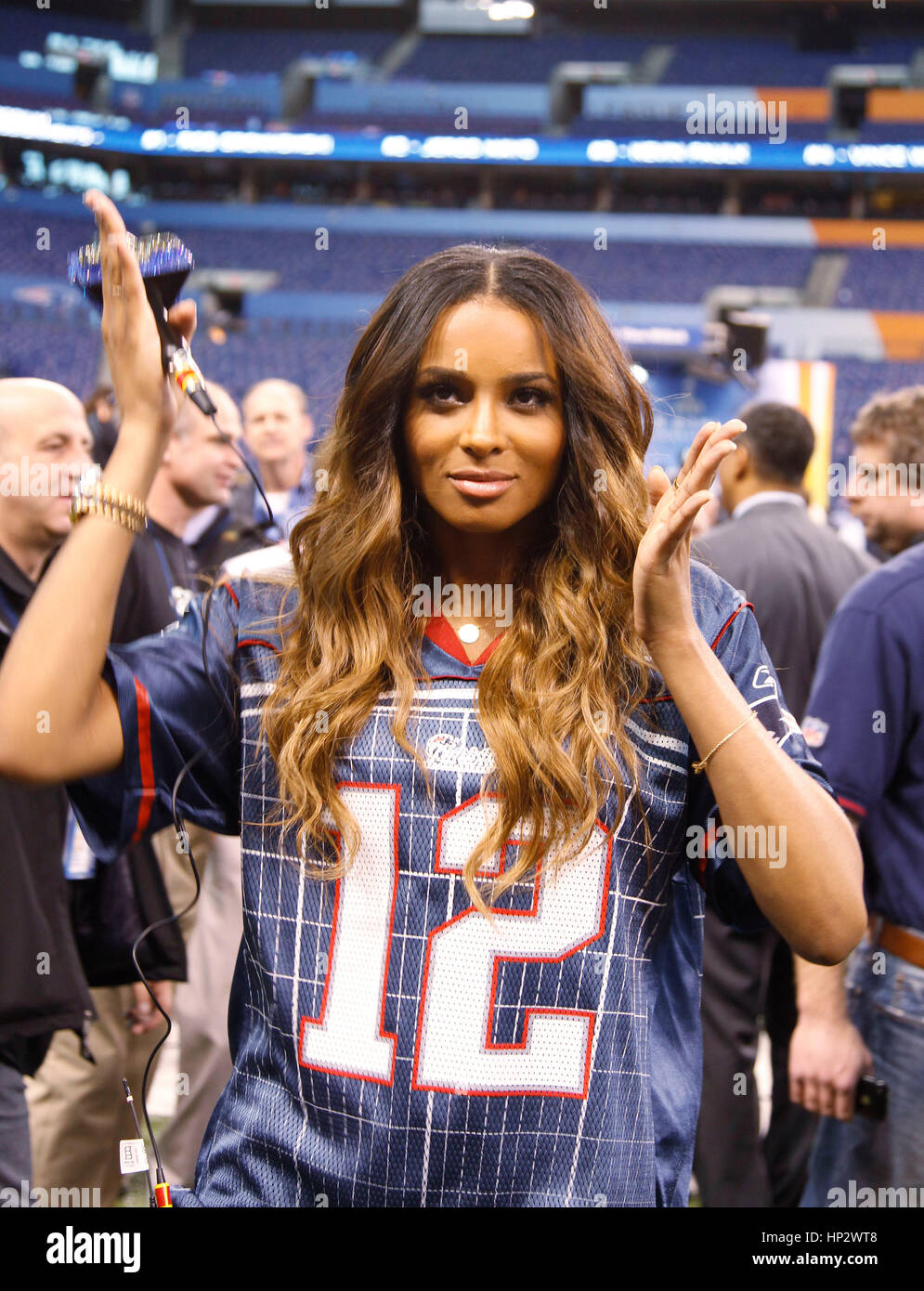 Singer Ciara does a Madonna vogue dance at the Super Bowl XLVI Media Day in Indianapolis, Indiana on January 31, 2012. Francis Specker Stock Photo