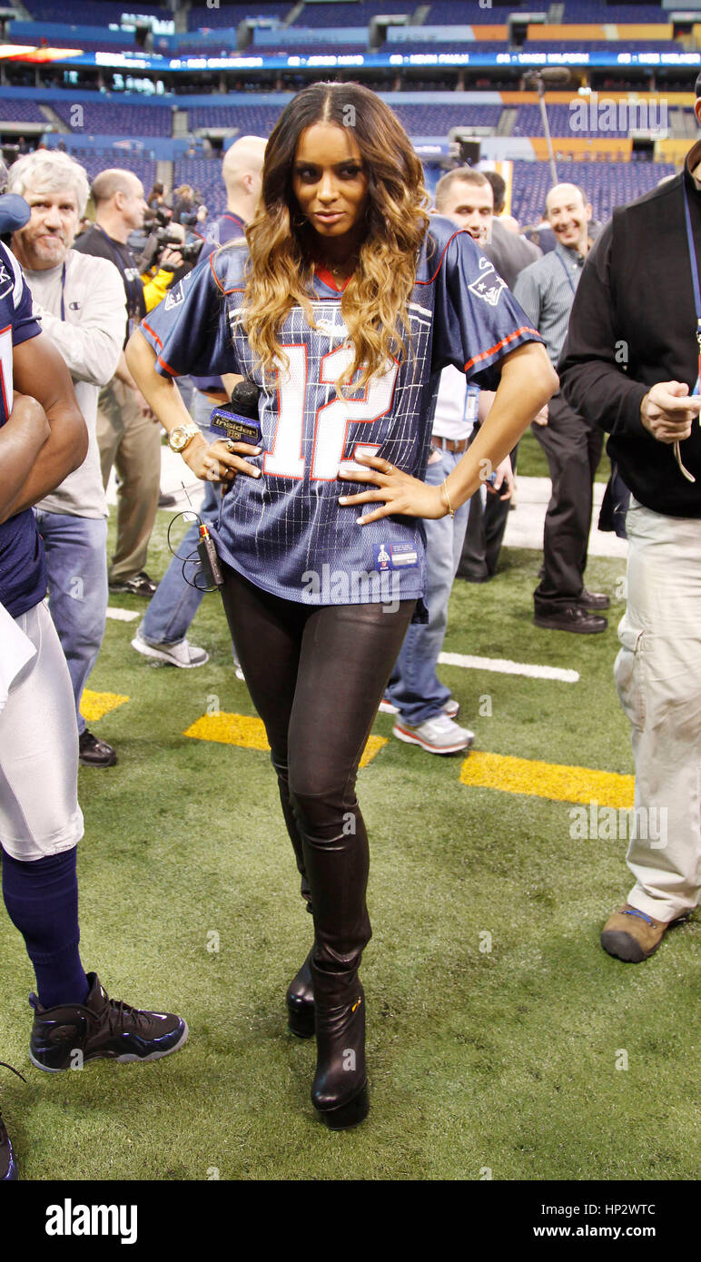 Singer Ciara does a Madonna vogue dance at the Super Bowl XLVI Media Day in Indianapolis, Indiana on January 31, 2012. Francis Specker Stock Photo
