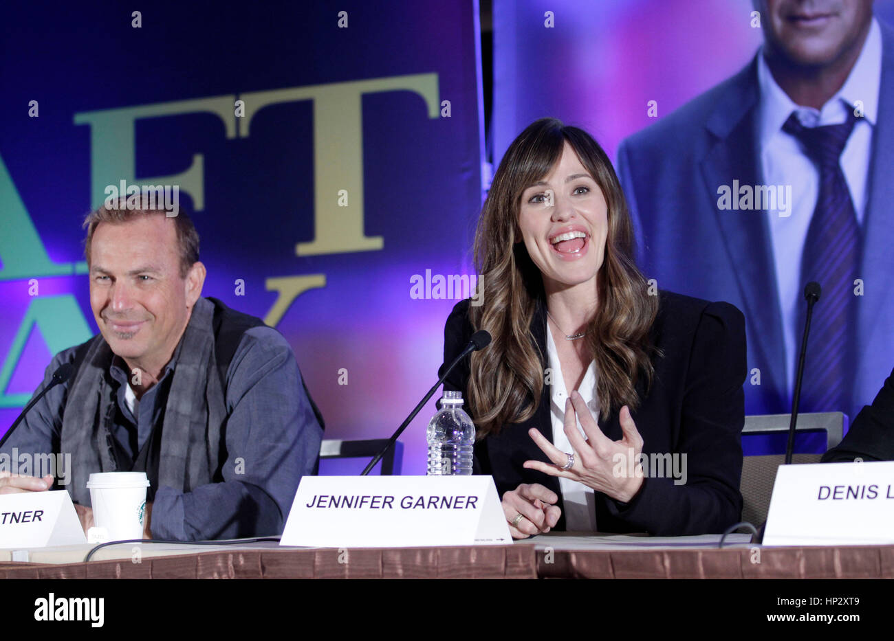 Kevin Costner, left, and Jennifer Garner at the press conference for