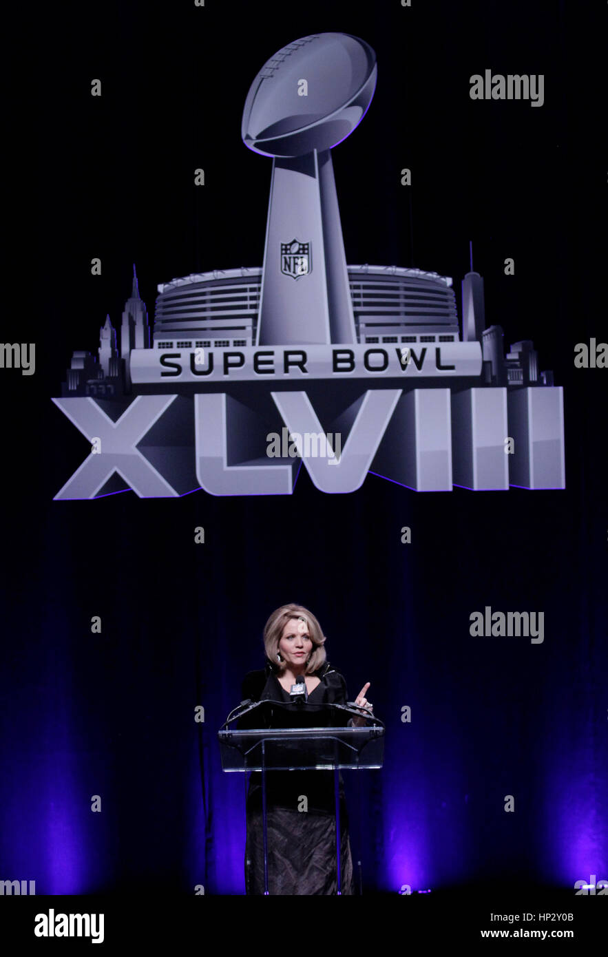 Fleming Singer Singer Renee Fleming talks at the press conference for the Super Bowl ...