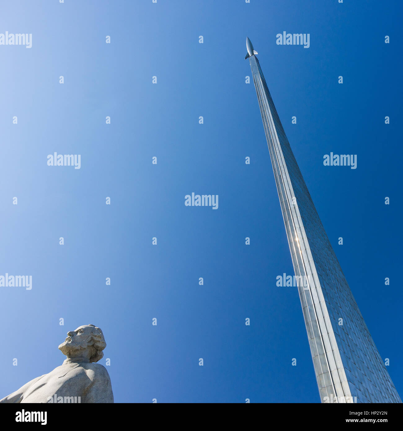 MOSCOW, RUSSIA - May 2, 2013: Details of monuments to the Russian rocket scientist and pioneer of the astronautic theory Konstantin Tsiolkovsky and to Stock Photo