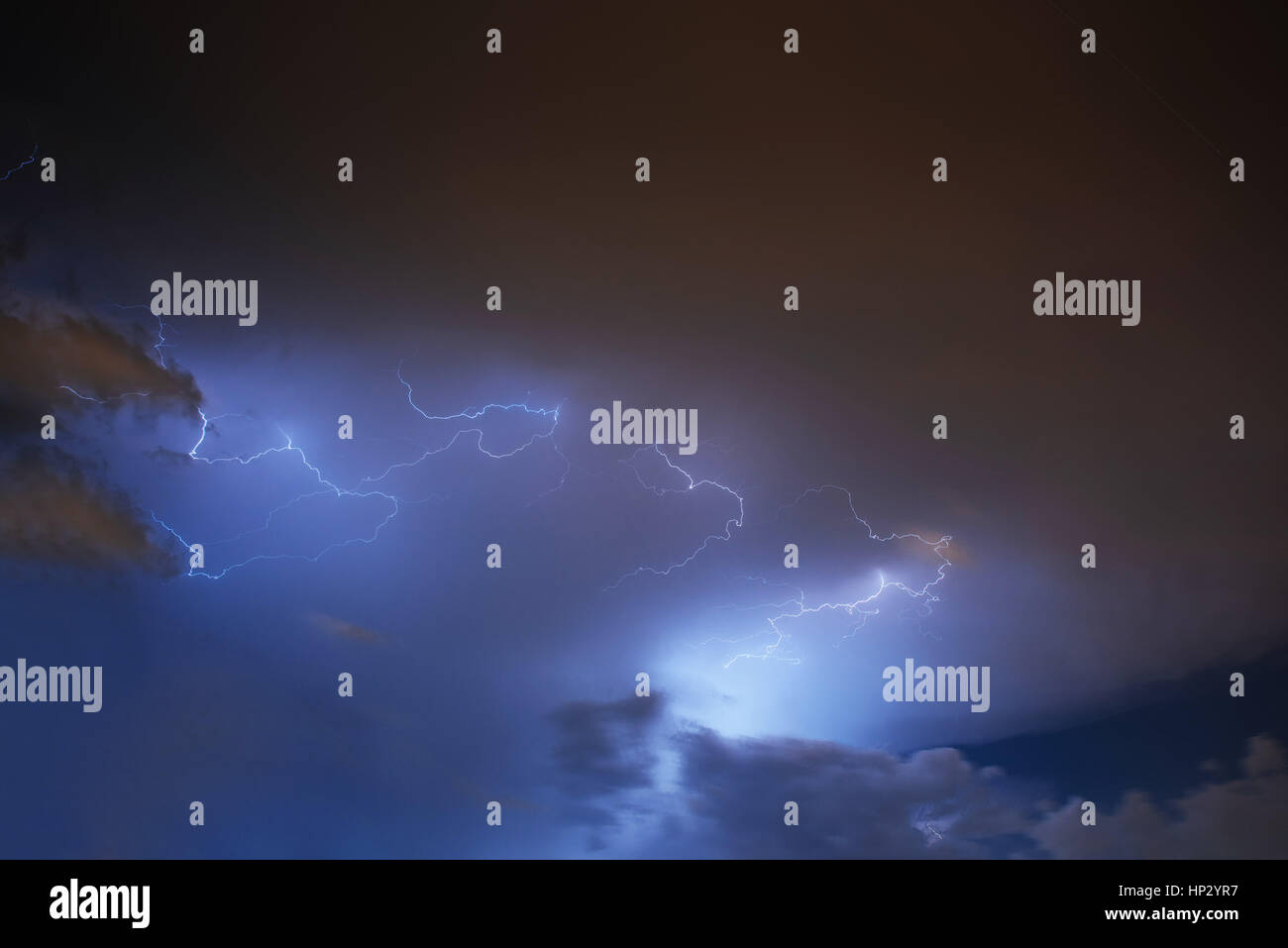 Lightning strike on the cloudy dark sky. Fantastic summer night Stock ...