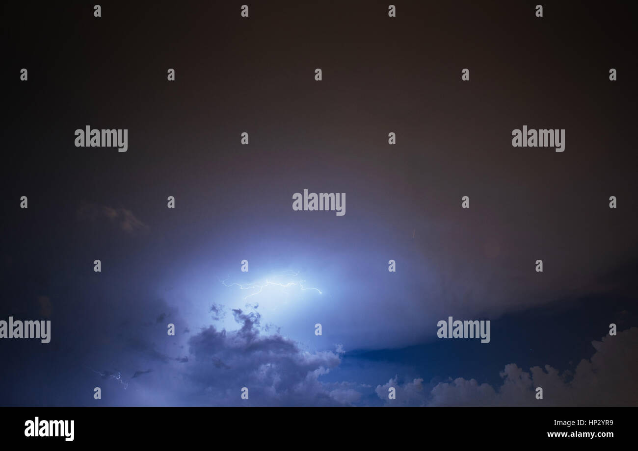 Lightning strike on the cloudy dark sky. Fantastic summer night Stock ...