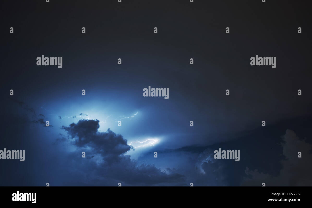 Lightning strike on the cloudy dark sky. Fantastic summer night Stock ...