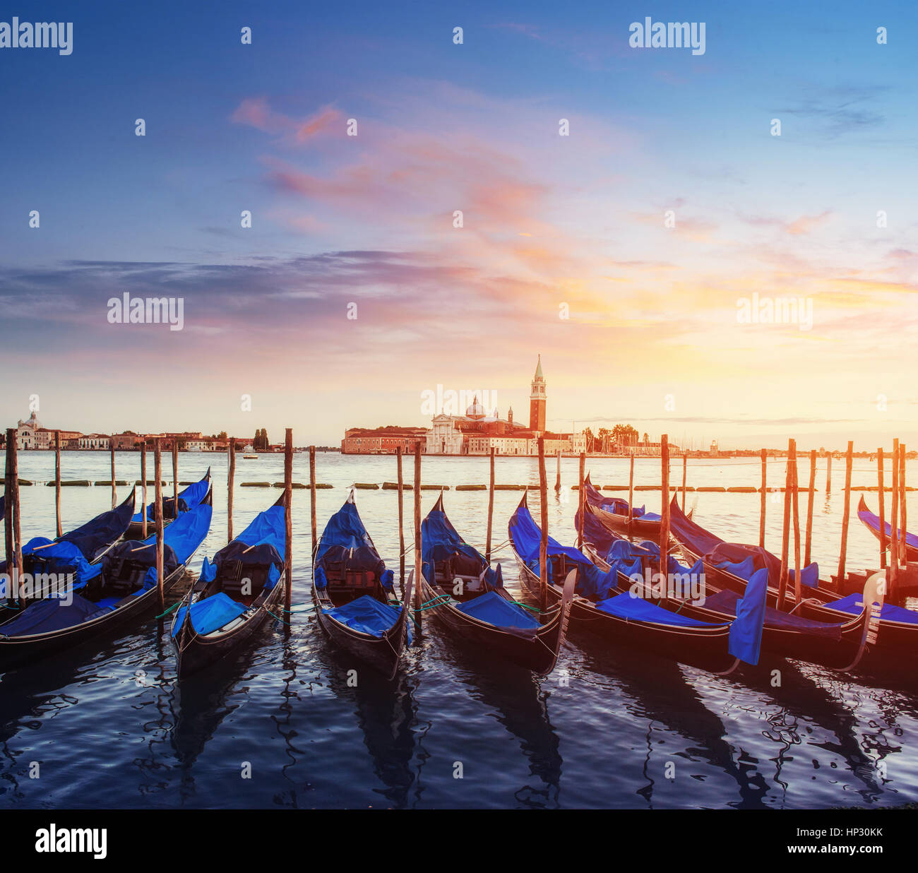 City landscape. Fantastic views of the gondola at sunset Stock Photo ...