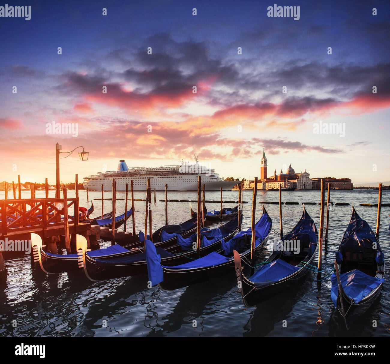 City landscape. Fantastic views of the gondola at sunset Stock Photo ...