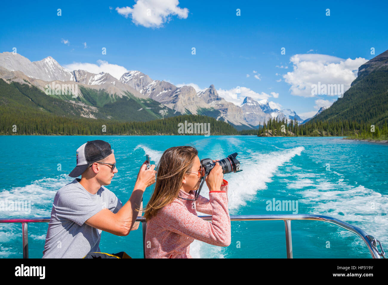 Maligne Lake boat tour, Jasper National Park, Alberta, Canada Stock Photo