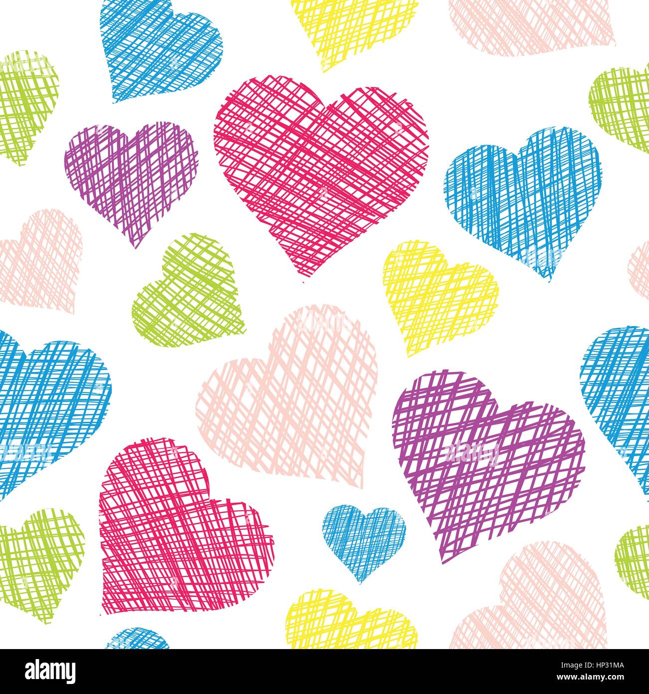 Heart seamless pattern. Hand drawn vector hearts on white background ...