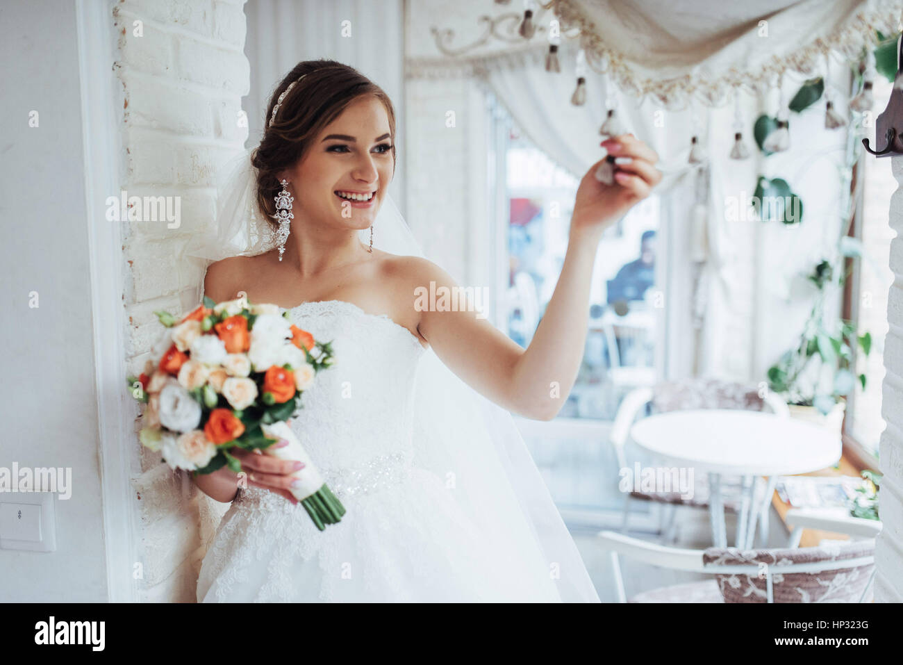 portrait of a beautiful girl in wedding day Stock Photo