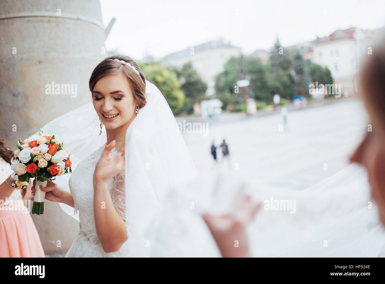portrait of a beautiful girl in wedding day Stock Photo