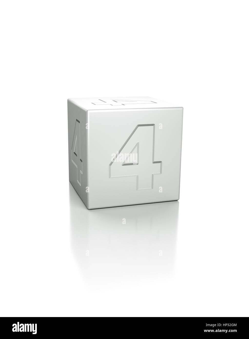 Cube with the number 4 embossed. Stock Photo