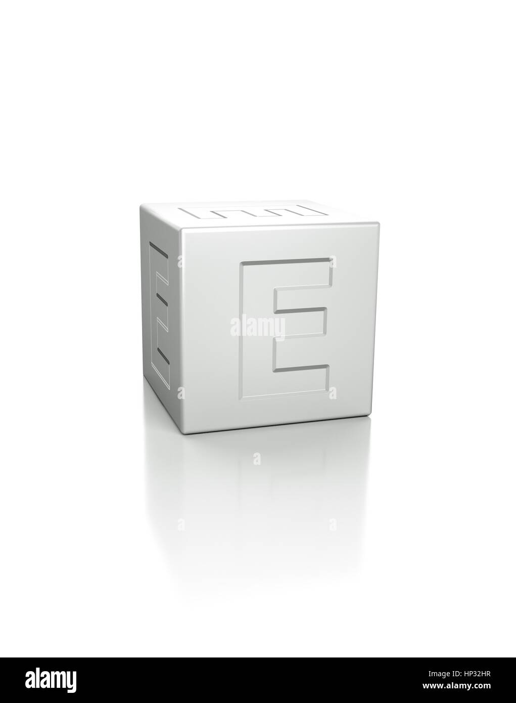 Cube with the letter E embossed. Stock Photo