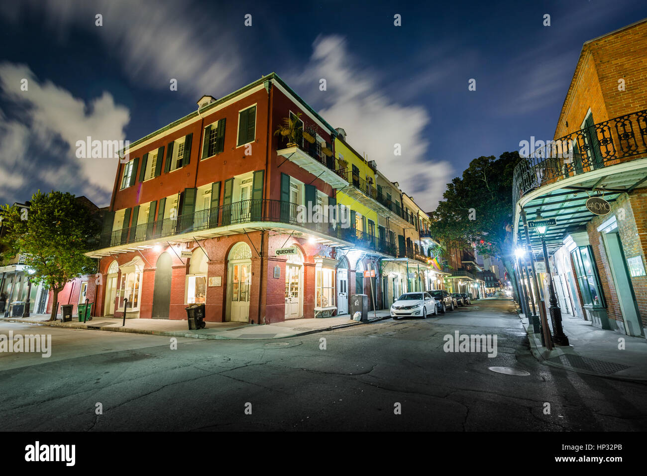 Buildings in the French Quarter at night, in New Orleans, Louisiana. Stock Photo