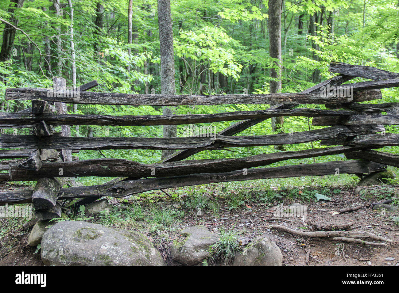 Old wooden fence on a homestead in Smoky Mountains National Park Stock Photo