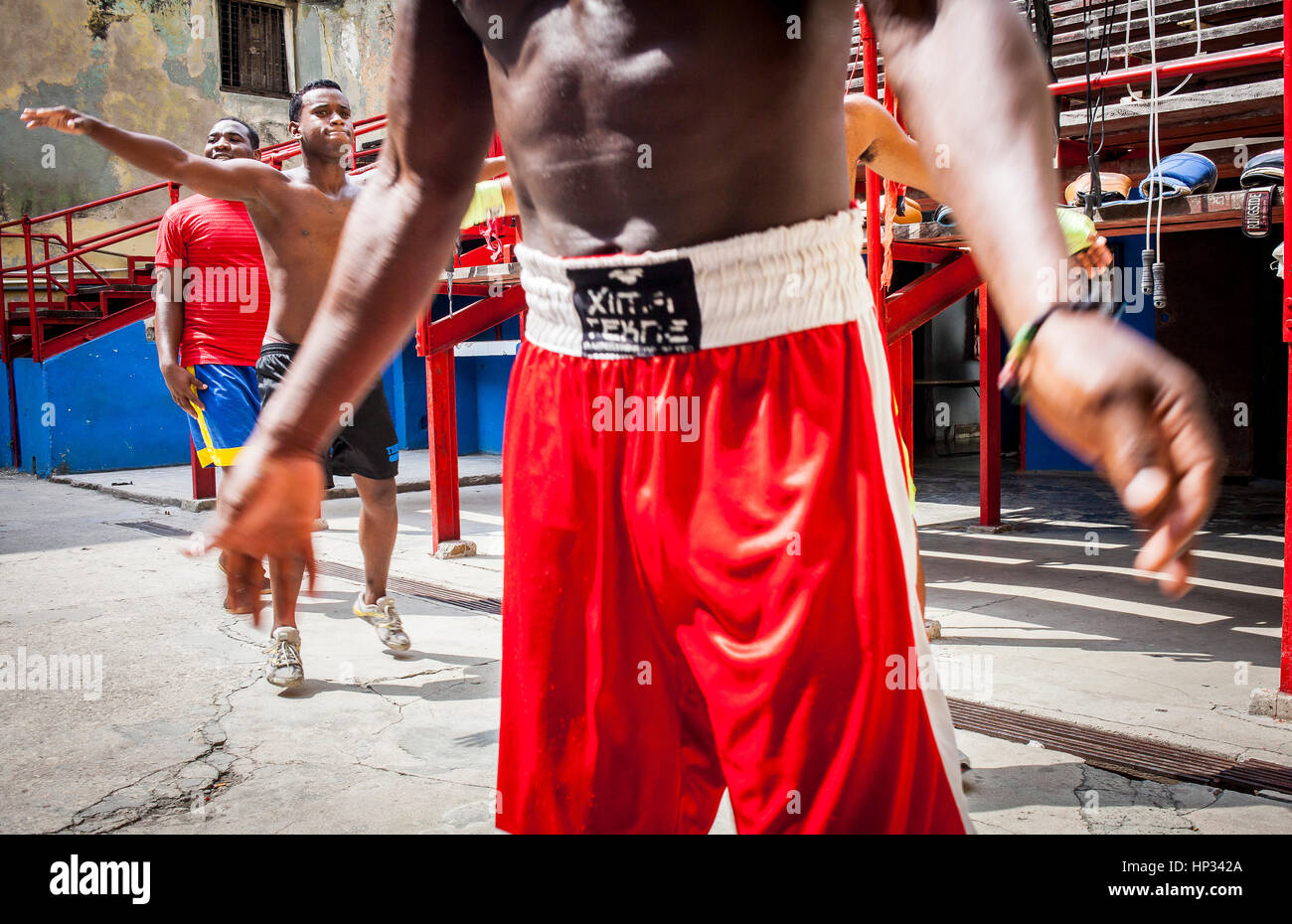 young, Training, in Rafael Trejo Boxing Gym, Habana Vieja, La Habana, Cuba Stock Photo