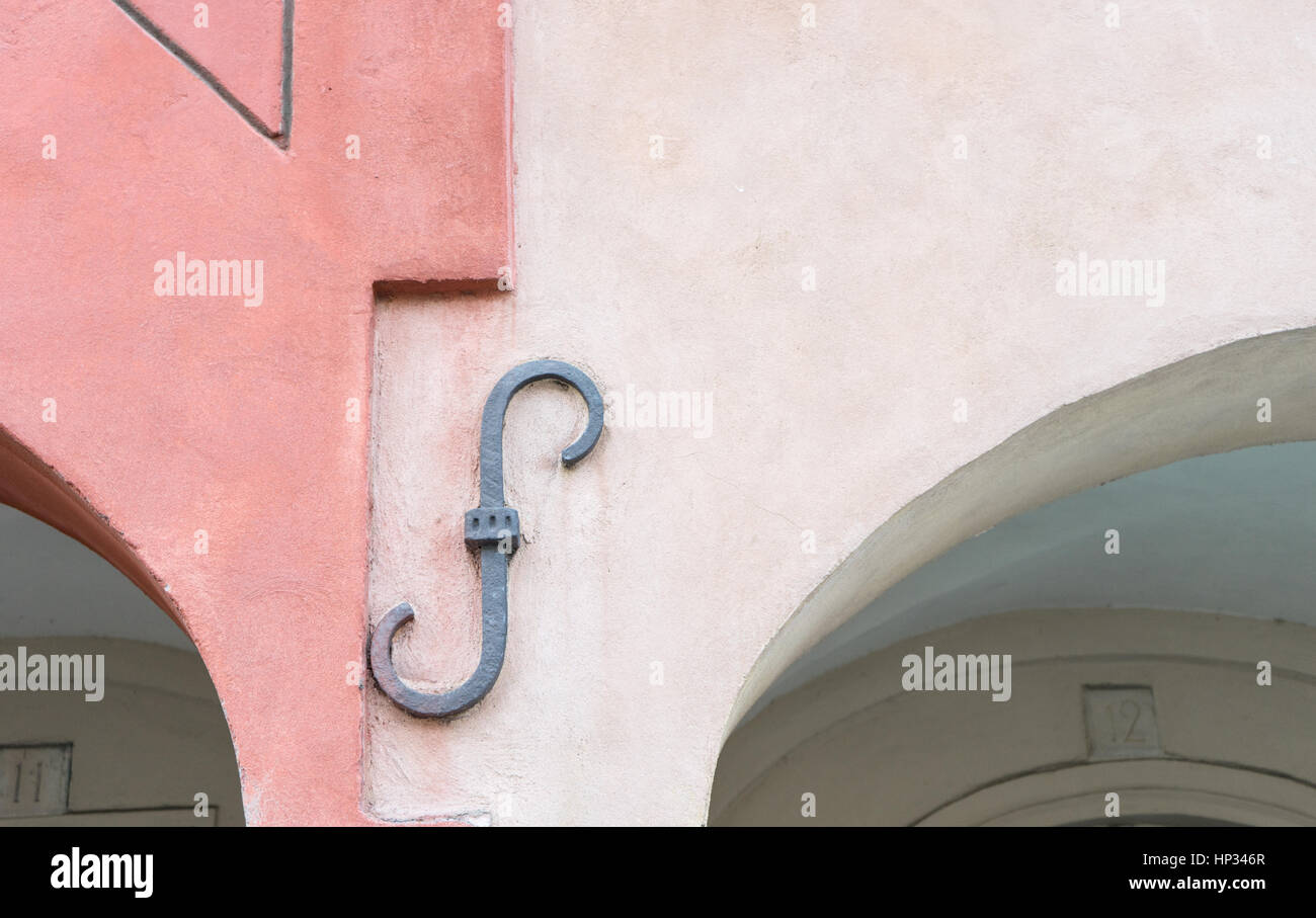 Architectural detail of a medieval market building Stock Photo