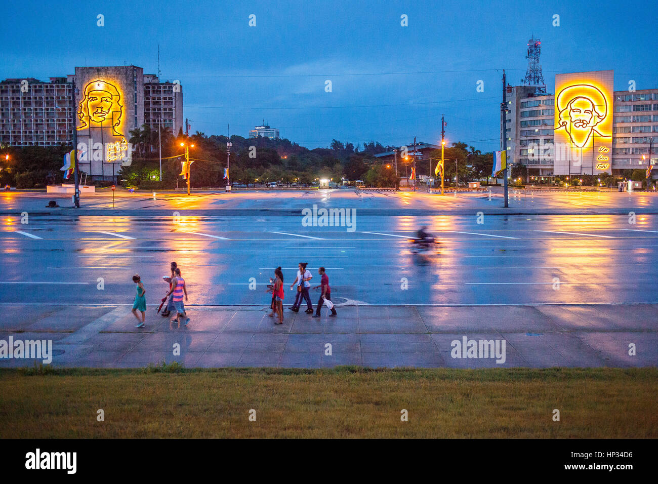 Overview of Revolution square, murals of Ernesto Che Guevara and Camilo Cienfuegos, La Habana, Cuba Stock Photo