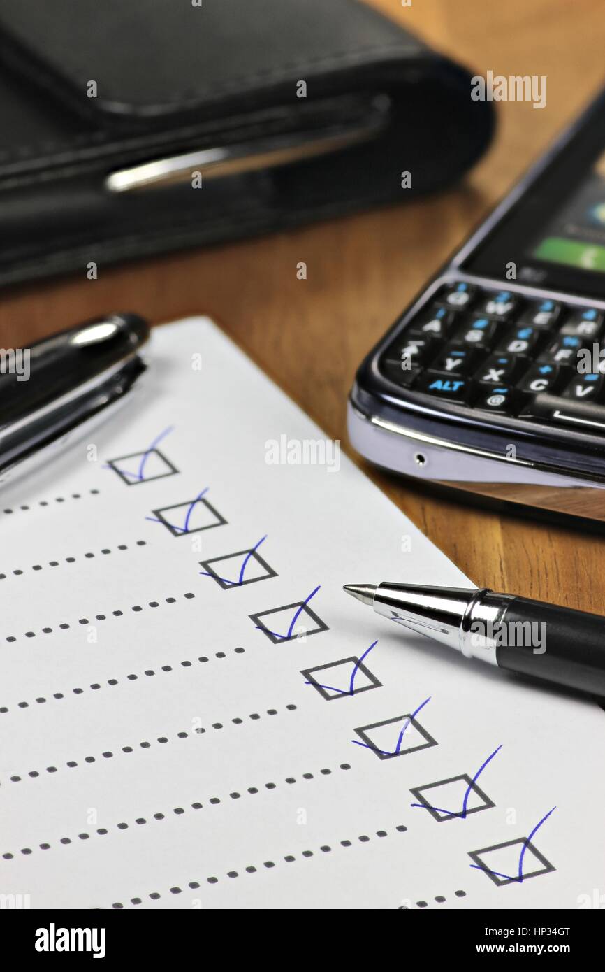 completed checklist in office Stock Photo