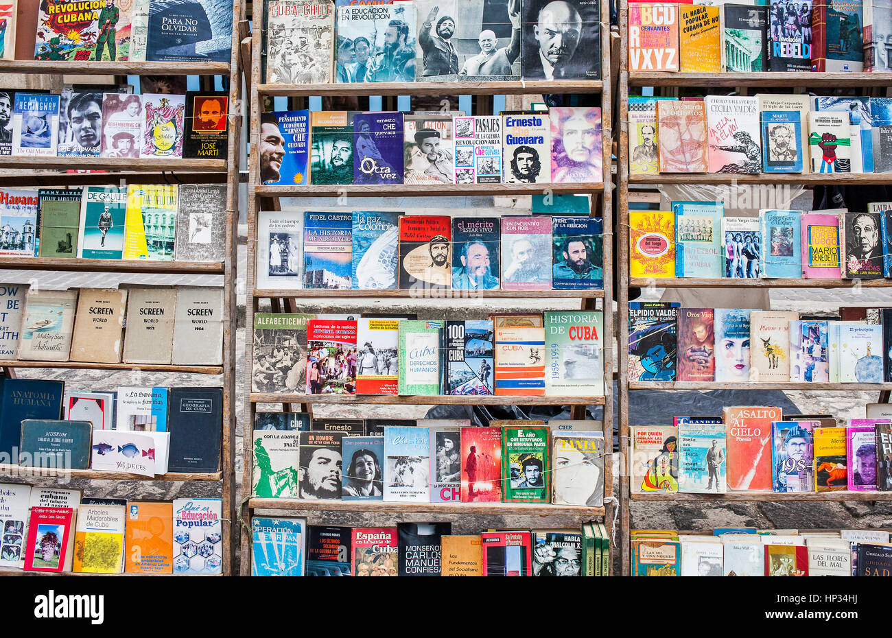 A book stall in Plaza de Armas,selling literature about the Cuban Revolution, Old Havana, Habana Vieja, La Habana, Cuba Stock Photo