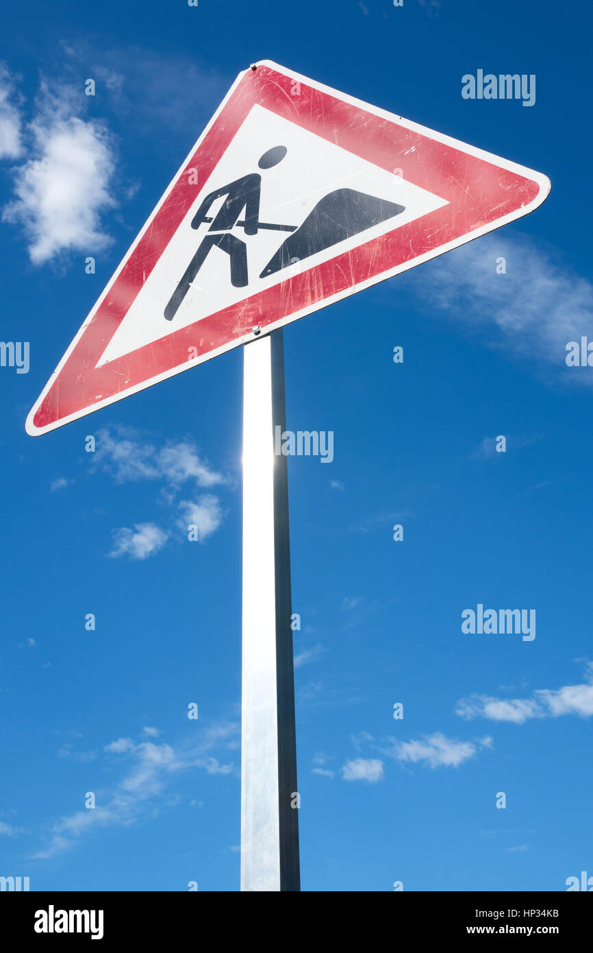 German road sign roadworks Stock Photo Alamy
