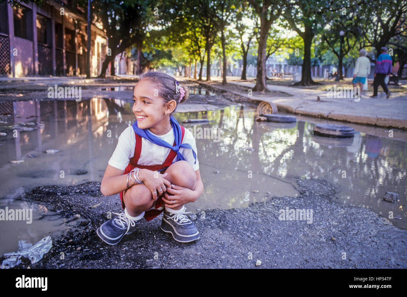 Elementary student, in Almendares street, Centro Habana District, La Habana, Cuba Stock Photo