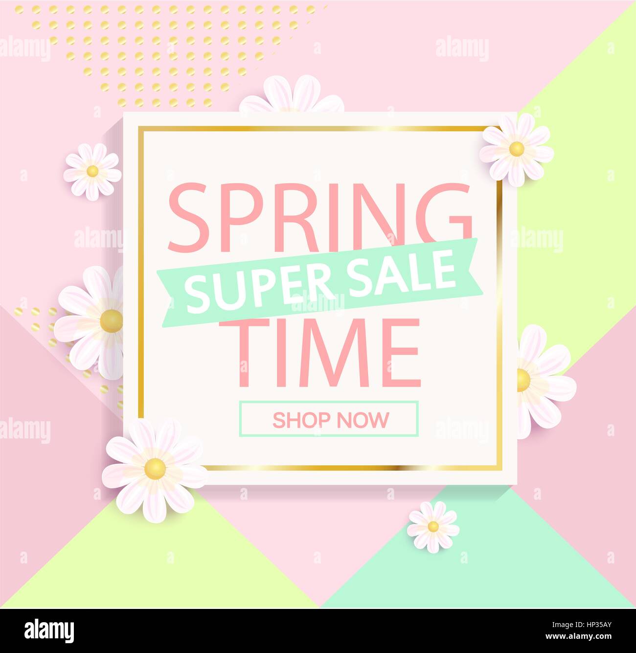 Spring sale geometric background with beautiful flower. Vector illustration template and banners, wallpaper, flyers, invitation, posters, brochure, vo Stock Vector