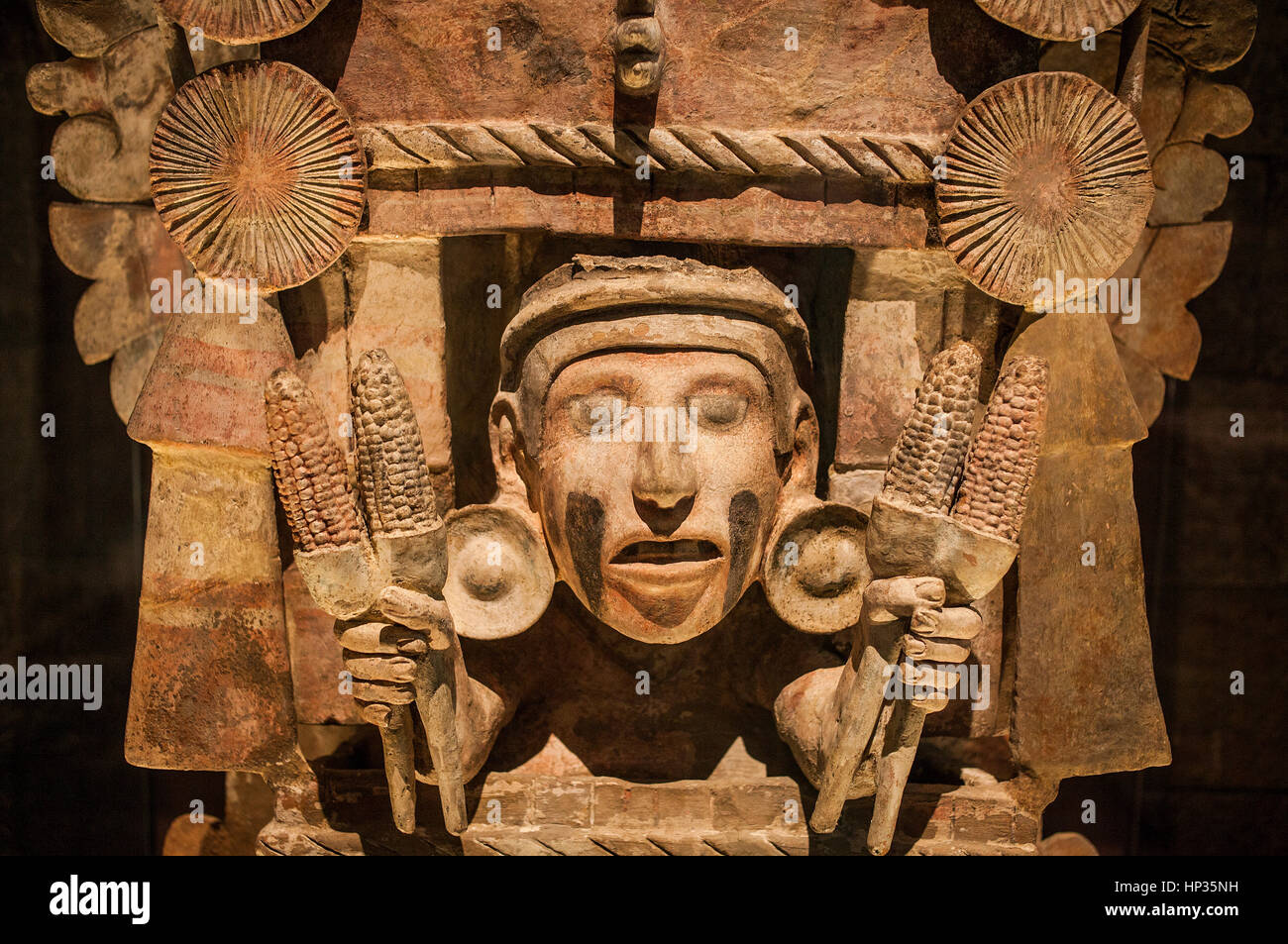 Mask, Goddess of the Corn, National Museum of Anthropology. Mexico City. Mexico Stock Photo