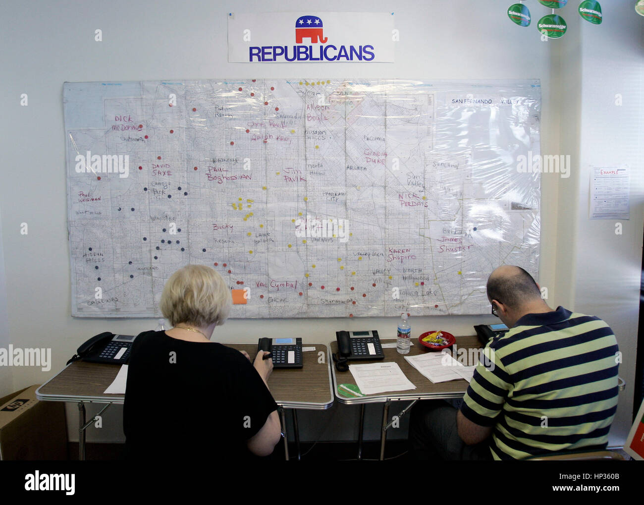 A map of the San Fernando Valley is marked for targeting at the Woodland Hills Republican