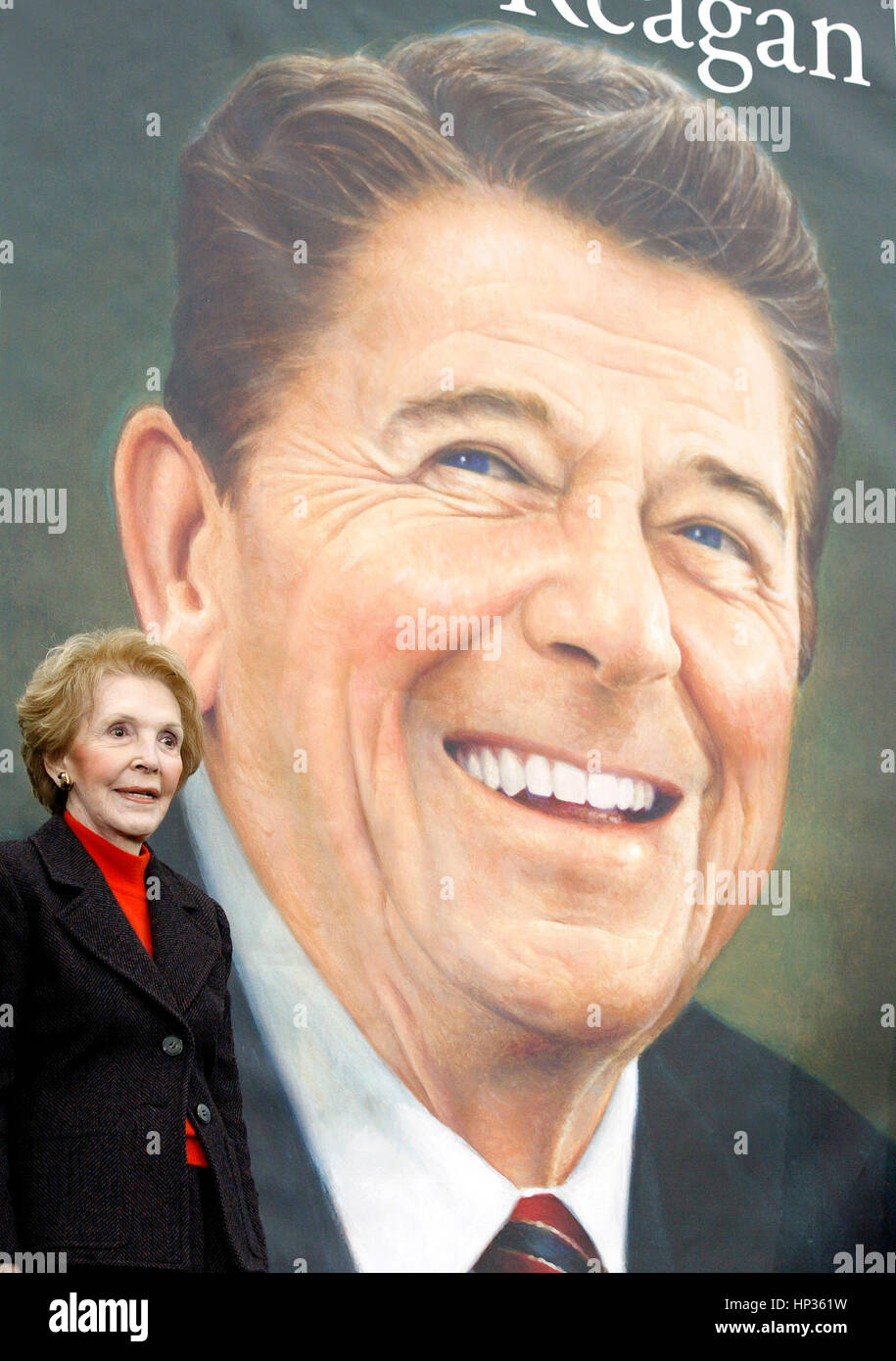 Former First Lady Nancy Reagan with a poster showing the new United ...