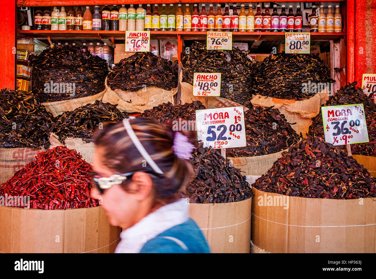 De la Merced market, Chile or pepper shop, Mexico City, Mexico Stock Photo