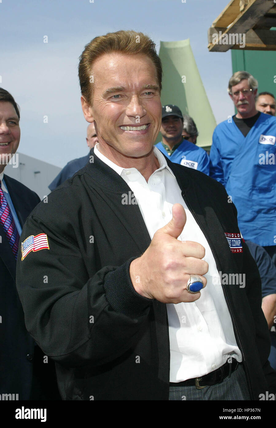 California Gov. Arnold Schwarzenegger giving the thumb's up after a