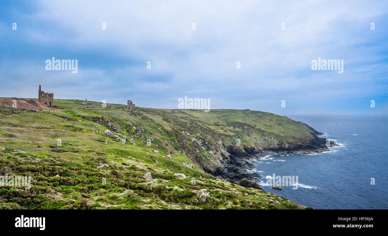 United Kingdom, South West England, Cornwall, Botallack Mine industrial heritage site Stock Photo