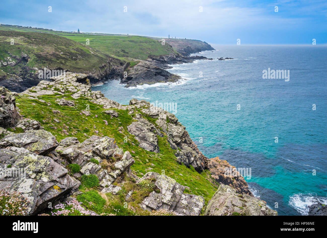 United Kingdom, South West England, Cornwall, Penwith Heritage Coast at Pendeen Watch Lighthouse Stock Photo