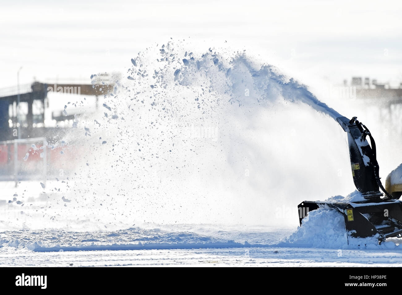 Industrial snow removal machine in action after snowfall Stock Photo Alamy