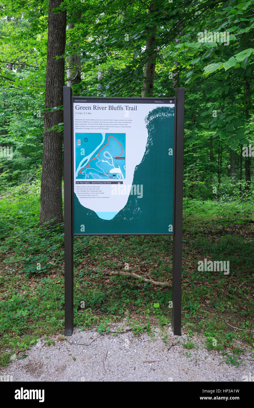 Entrance to the Green River Bluffs Hiking Trail, Mammoth Cave National Park. Stock Photo