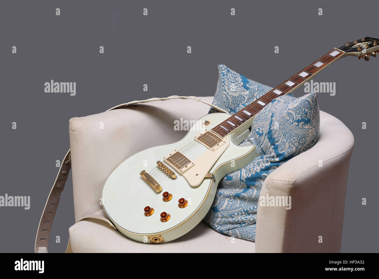 White electric guitar Stock Photo
